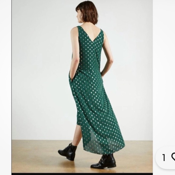 Ted Baker Cami Metallic Dot High/Low Shift Dress Green size 3/ US 8 - Picture 2 of 10